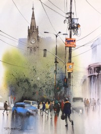 Sarfraz Musawir, Tower Karachi, 11 x 15 Inch, Watercolor on Paper, Cityscape Painting, AC-SAR-164